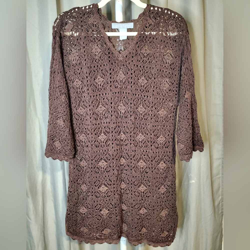 Modern Soul Chocolate Crochet Tunic